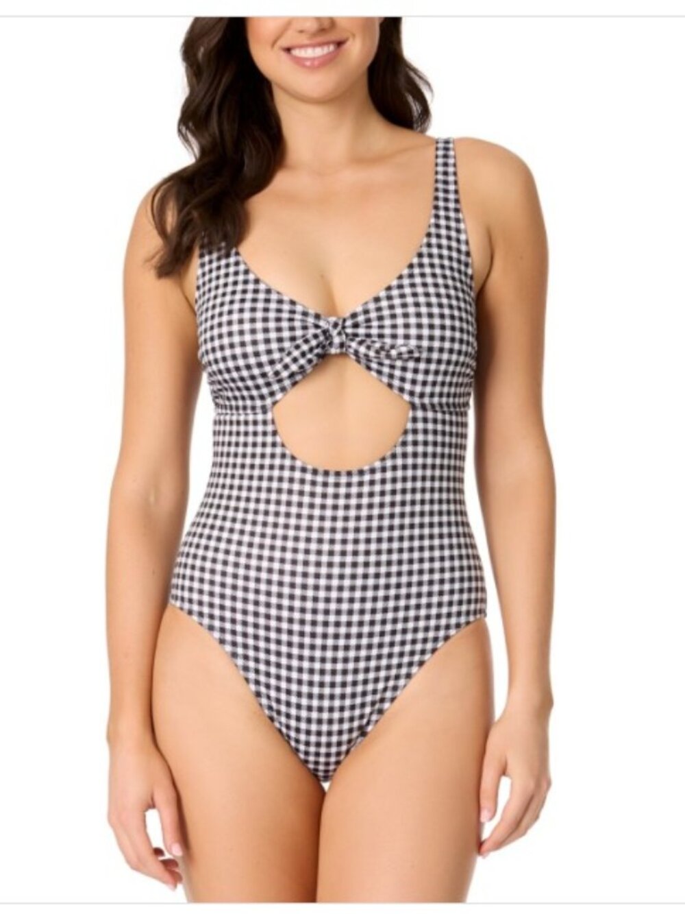 Salt + Cove Juniors' Cutout Plaid One-Piece Swimsuit Black/white Print